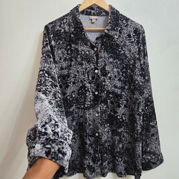 J Jill Womens Whimsigoth Silk Blend Velvet Oversized Semi-sheer Button Up Top L - Picture 3 of 12